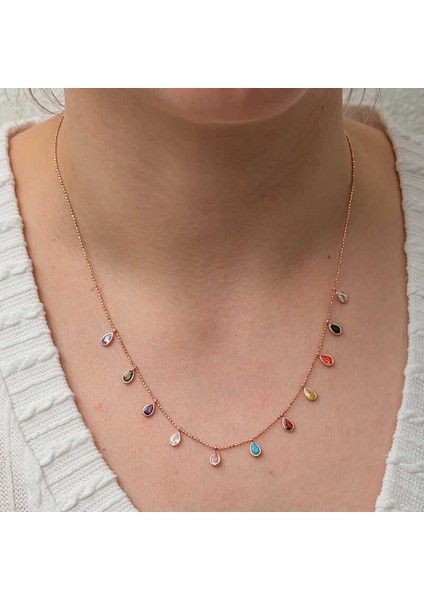 Gümüş Renkli Damla Taşlı Şans Kadın Kolye modelleri