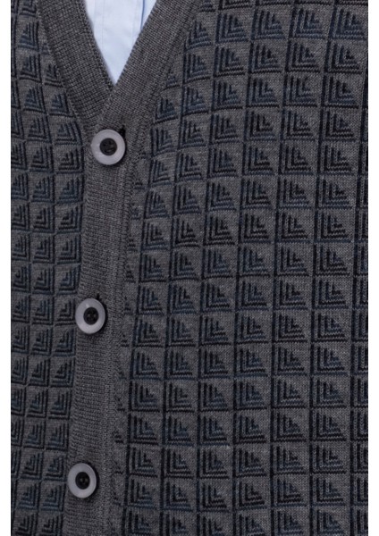 Erkek V Yaka Triko Hırka Düğmeli Cep Detaylı Desenli Çelik Örgü Klasik Kalıp - 5002M modelleri