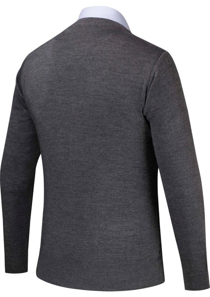 Erkek V Yaka Triko Hırka Düğmeli Cep Detaylı Desenli Çelik Örgü Klasik Kalıp - 5002M fırsatları