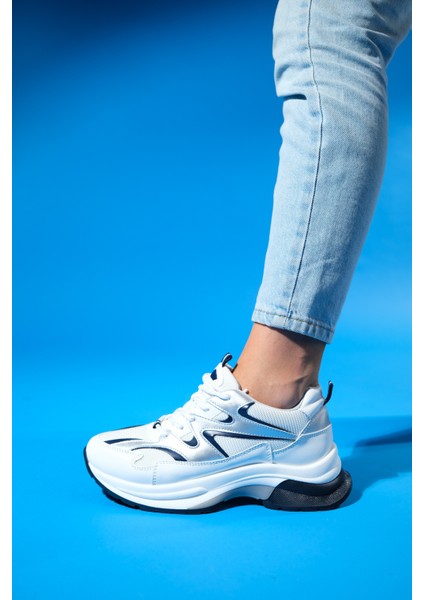 Buren Beyaz-Gri Kadın Kalın Taban Spor Sneakers