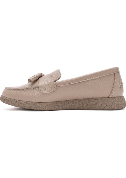 Kadın Vizon Püsküllü Deri Comfort Loafer 24WFD1503FT