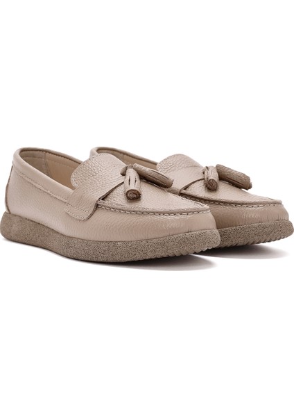 Kadın Vizon Püsküllü Deri Comfort Loafer 24WFD1503FT