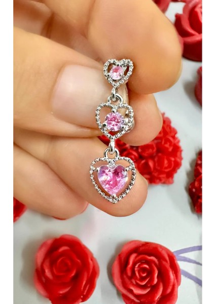 Pembe Zirkon Taşlı Kalpli Çelik Göbek Piercingi