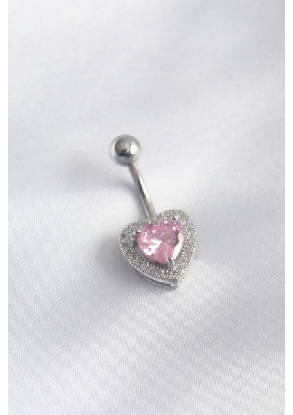 Reka Moda Göbek Piercing, Çelikten Yapılmış, Gümüş Renkli, Kalp Model, Zirkon Taş Işlemeli, Piercing
