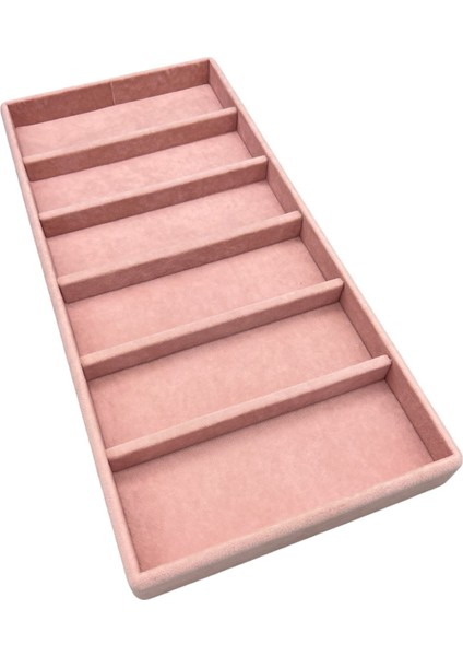 Yerli Üretim Lefkoşa Model Süet Kumaş Pembe Renk 38 cm / 19 cm Gözlük Sergileme Çekmece Içi Stand