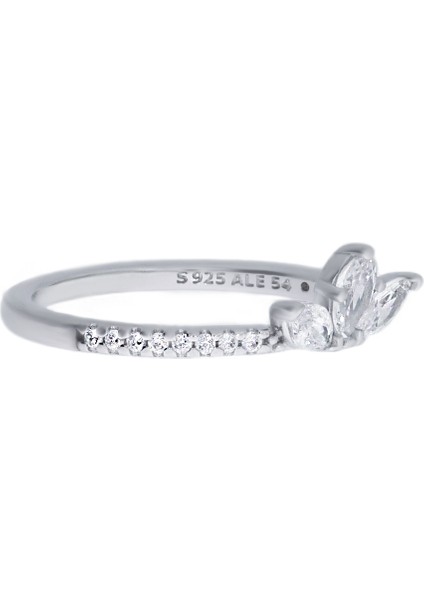 Kadın Yarım Çiçek Model Gümüş Şık Yüzük