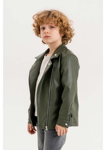 Fermuarlı Su Geçirmez Deri Ceket 2-13 Yaş Erkek Çocuklar için Şık Tasarım