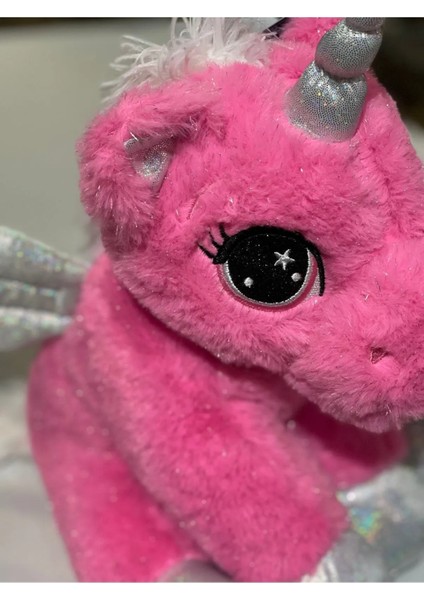 Unicorn Pembe Simli Parlak Peluş Uyku Arkadaşı Çocuk Oyuncak 40 cm