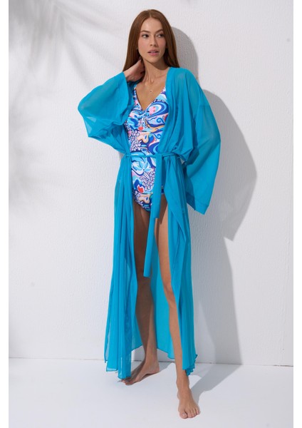 Bağlamalı Uzun Kaftan Tunik Turkuaz 241812