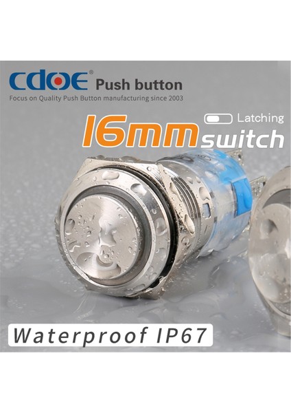 16MM Metal Ledli Kalıcı Paslanmaz/çelik (On-Off) IP67 Mavi 10V-30V