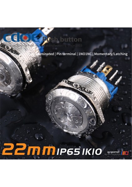 22MM Metal Kalıcı Ledli Paslanmaz/çelik IP65 Mavi 10V-30V