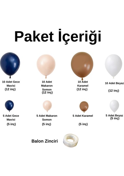 Ata Parti Dünyası ^^ Doğum Günü Konsepti * Gece Mavisi * Beyaz * Karamel * Makaron-Somon *  60 Lı Balon Zinciri Parti Seti