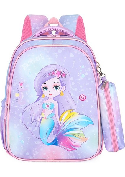 Karikatür Denizkızı Çocuk Sırt Çantası Iki Parçalı Set (Yurt Dışından)