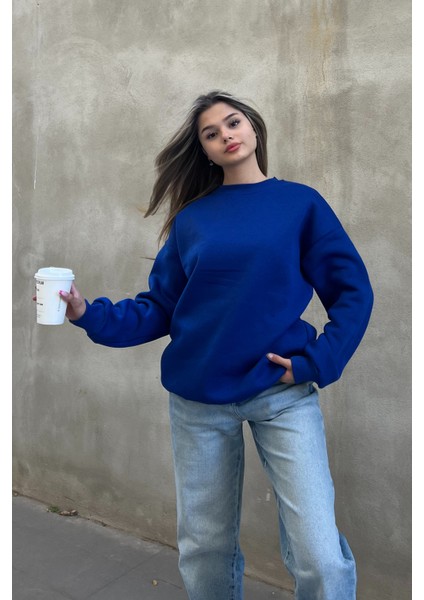 la & vetta Saks Bisiklet Yaka Basic Sweatshirt