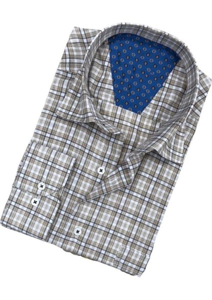 Klasik Kesim Uzun Kollu Ekoseli Erkek Gömlek