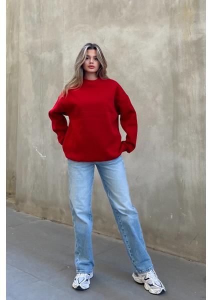 Kırmızı Bisiklet Yaka Basic Sweatshirt indirimleri