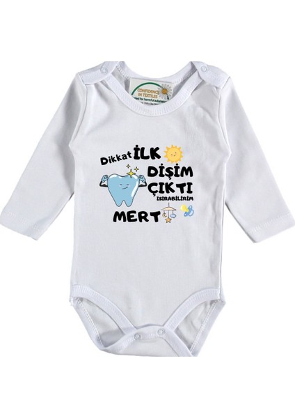 Dikkat Ilk Dişim Çıktı Isırabilirim Yazılı Erkek Bebek Zıbın