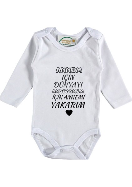 Annem Için Dünyayı Anneannem Için Annemi Yakarım Yazılı Bebek Zıbın