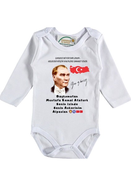 Başkomutan Mustafa Kemal Atatürk Senin Askerleriyiz Yazılı Bebek Zıbın