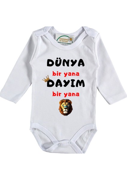 Dünya Bir Yana Dayım Bir Yana Yazılı Bebek Zıbın