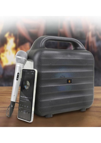 KTS-1769 Mikrofon,1 LED Ampül ve Fenerli Bluetooth Hoparlör Güneş Panelli Powerbank Kamp Hoparlörü