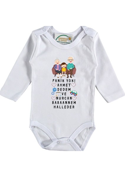 Panik Yok Dedem ve Babaannem Halleder Yazılı Erkek Bebek Zıbın