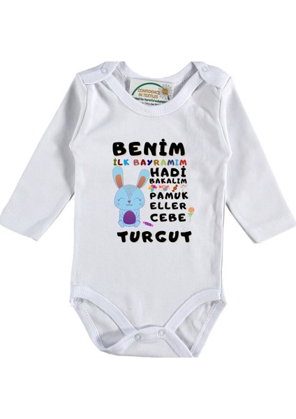 Benim Ilk Bayramım Pamuk Eller Cebe Tavşanlı Tasarım Yazılı Bebek Zıbın