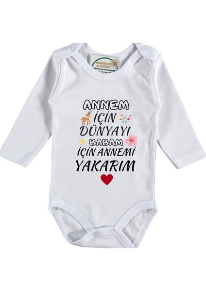 Annem Için Dünyayı Babam Için Annemi Yakarım Yazılı Bebek Zıbın