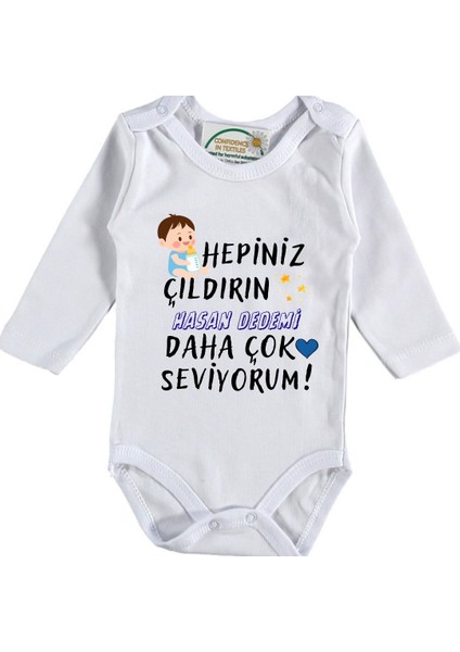 Hepiniz Çıldırın Dedemi Daha Çok Seviyorum Yazılı Erkek Bebek Zıbın