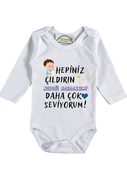 Hepiniz Çıldırın Babaannemi Anneannemi Daha Çok Seviyorum Yazılı Erkek Bebek Zıbın