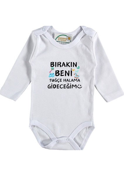 Bırakın Beni Teyzeme -Halama Gideceğim Yazılı Erkek Bebek Zıbın