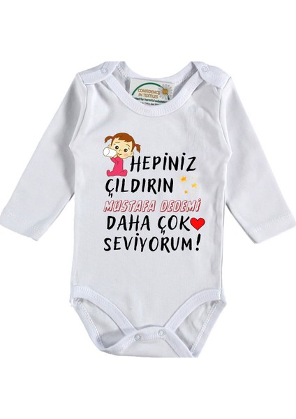 Hepiniz Çıldırım Dedemi Daha Çok Seviyorum Yazılı Kız Bebek Zıbın