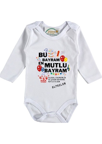 23 Nisan Bu Bayram En Mutlu Bayram Yazılı Bebek Zıbın