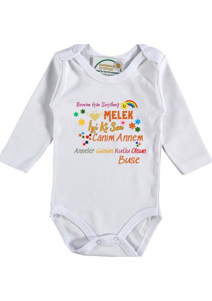 Benim Için Seçilmiş Melek Anneler Günü Kutlu Olsun Yazılı Bebek Zıbın