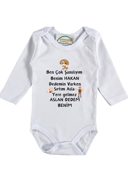 Çok Şanslıyım Dedem Varken Sırtım Asla Yere Gelmez Yazılı Bebek Zıbın