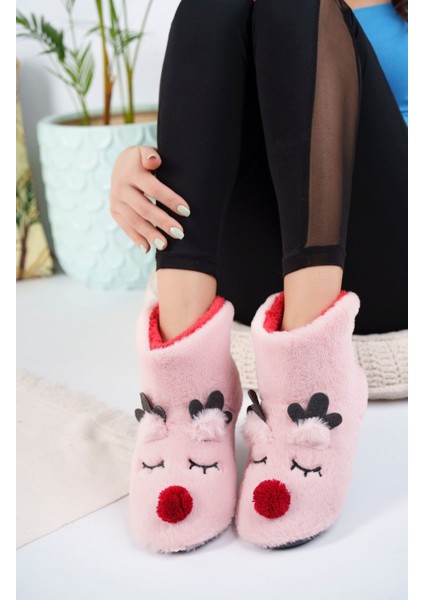 Kadın Geyik Figürlü Ev Botu Panduf Anne Çocuk Yumuşak Rahat Sessiz Taban Ev Ayakkabısı