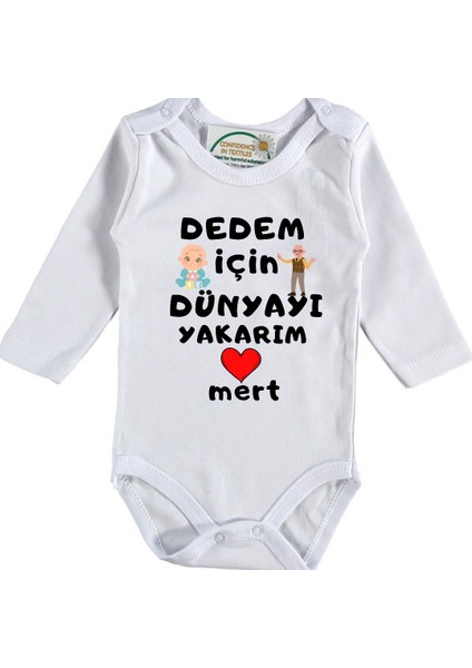 Dedem Için Dünyayı Yakarım Yazılı Erkek Bebek Zıbın