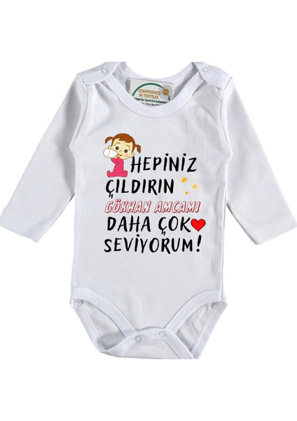 Hepiniz Çıldırım Amcamı - Dayımı Daha Çok Seviyorum Yazılı Kız Bebek Zıbın