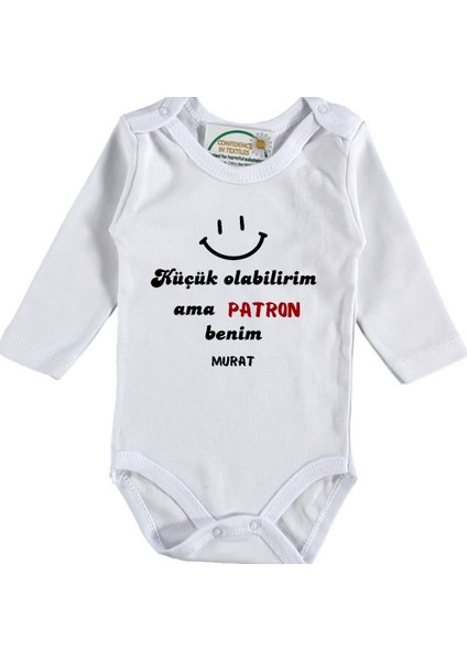 Küçük Olabilirim Ama Patron Benim Yazılı Bebek Zıbın