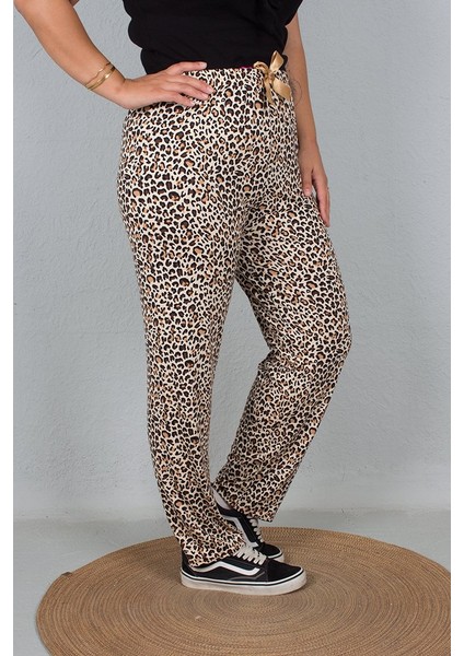 Büyük Beden Penye Yumuşak Paamuklu Pijama Altı Leopar