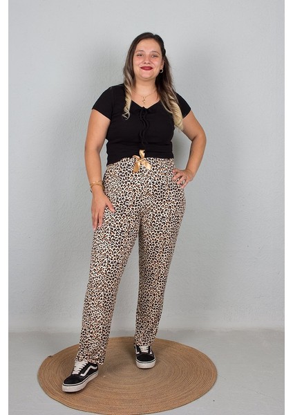 Büyük Beden Penye Yumuşak Paamuklu Pijama Altı Leopar indirimleri