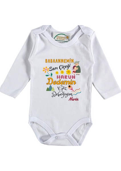 Anneannemin Sarı Çiçeği Dedemin Göz Bebeği Yazılı Kız Bebek Zıbın