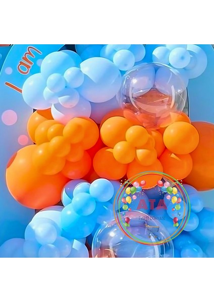 ^^ Doğum Günü Konsepti *açık Mavi*turuncu*makaron Mavi* 60 Lı Balon Zinciri Parti Seti