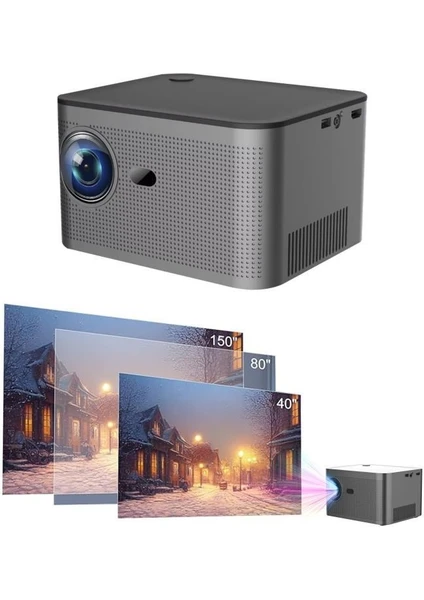 HY350 Gri Taşınabilir Sinema Projektörü 4K 1080P Ev Sineması Bluetooth Android Akıllı Projeksiyon Wifi