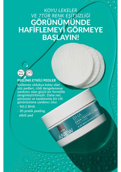 Anew Bha Cilt Tonu Görünümünü Düzgünleştiren Peeling Etkili Pedler 30 Pcs.