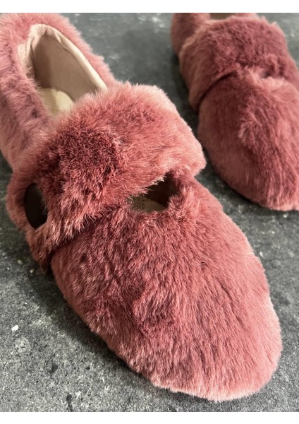 Kadın Olly Pudra Cırtlı Detay Kadın Tüylü Peluş Babet