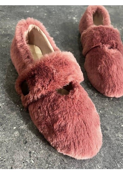 Kadın Olly Pudra Cırtlı Detay Kadın Tüylü Peluş Babet fiyatları