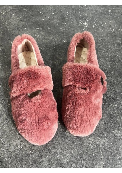 Kadın Olly Pudra Cırtlı Detay Kadın Tüylü Peluş Babet modelleri