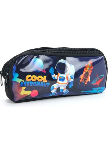 Cool Astronot Çocuk Okul Kalemliği - 2 Bölmeli Fermuarlı Kalemlik Cool Astronot Kalemlik