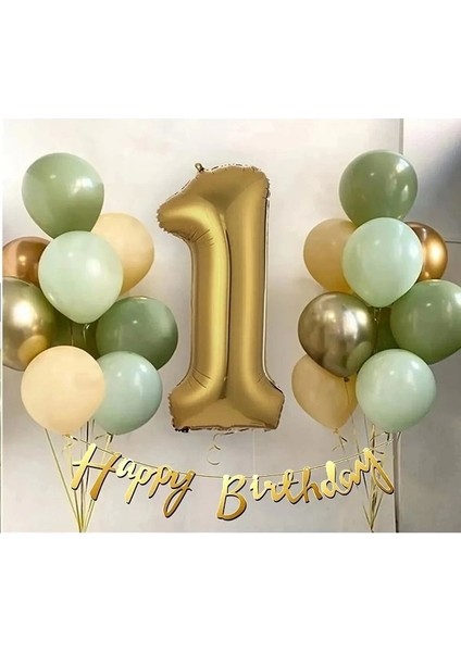 Parti Uzmanı 1 Yaş Gold Balon Ve 16 Balon (4küfyeşil 4mintyeşil 4somon 2gold 2gümüş)